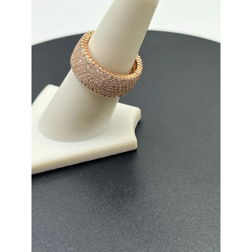 YGI 925 CZ Pave Wide Full Eternity Rose Gold Sterling Silver‎ Band Ring Sz 7.5